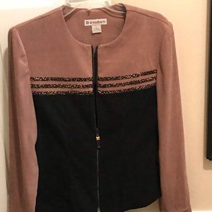 Dress Barn camel/blk soft fabric jacket, zip, sz 6